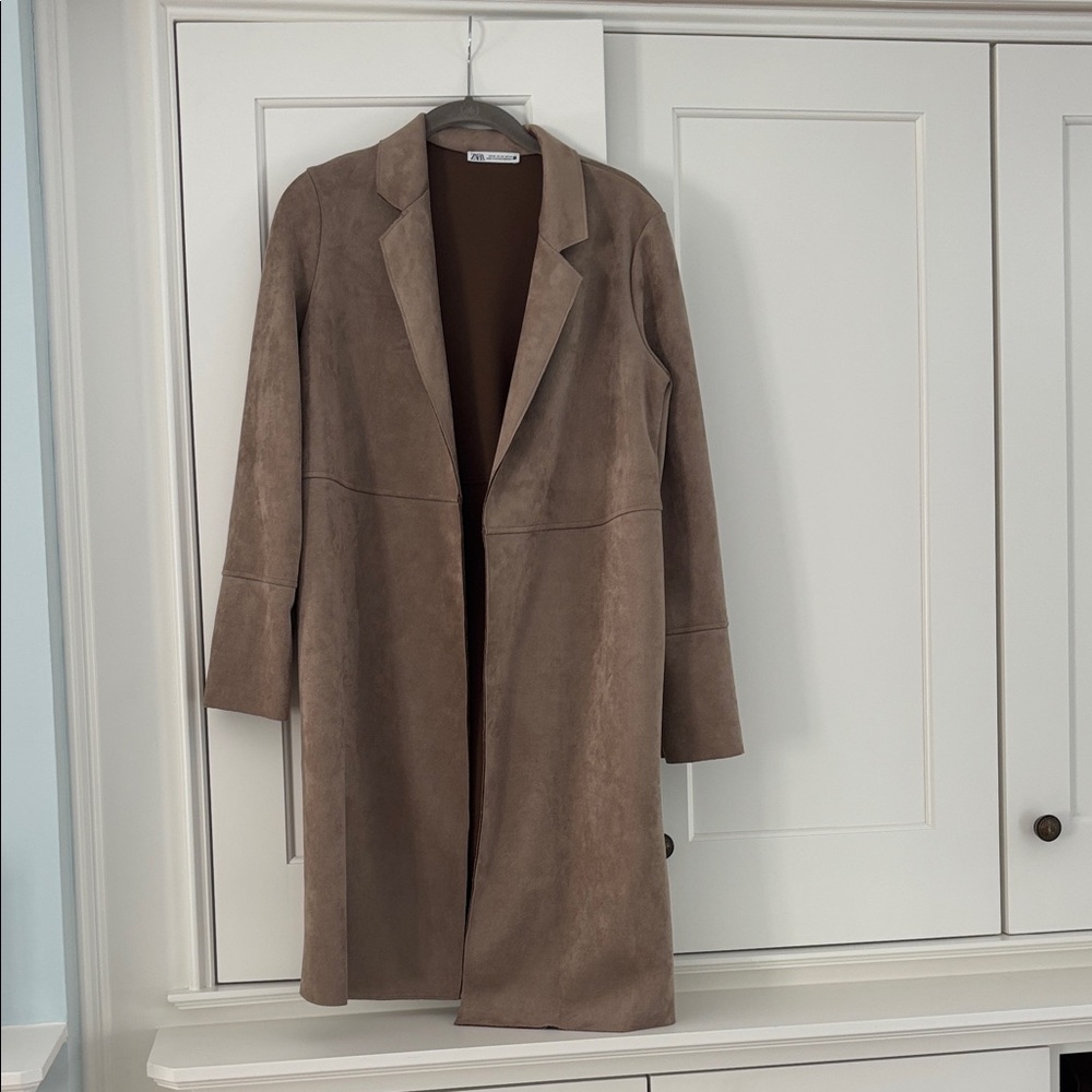 Zara Tan Women's Faux Suede Long Coat